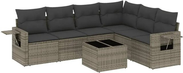 vidaXL 7-teilige Garten-Sofagarnitur aus Poly-Rattan mit Kissen in Grau - Bild 1