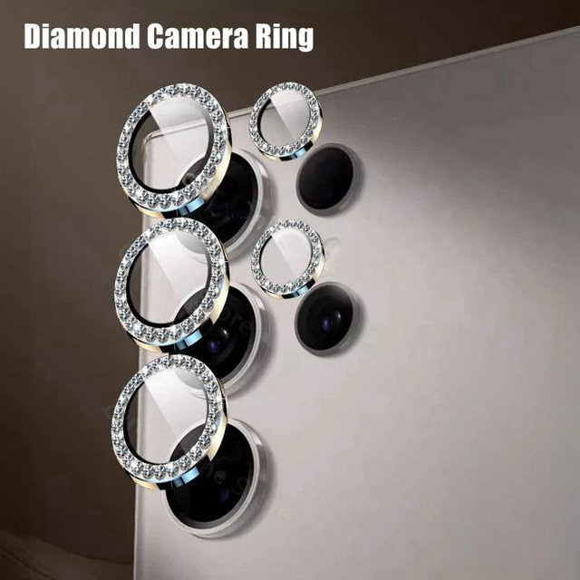 Diamant Ring Kameraobjektiv Schutz aus Metall für Samsung Galaxy S22 S23 S24 Ultra in Silber - Bild 1