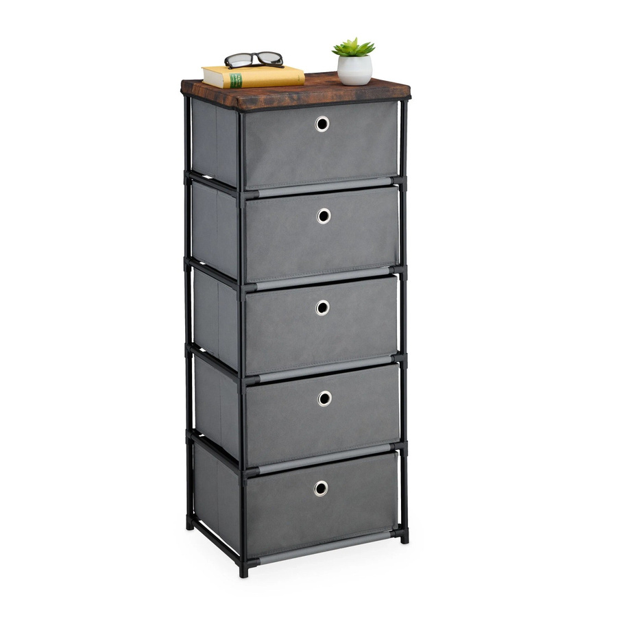 Relaxdays Kommode im Industrial-Design aus Stahl mit 5 Stoffschubladen in Grau, B/T/H: 105 x 43 x 33 cm - Bild 2