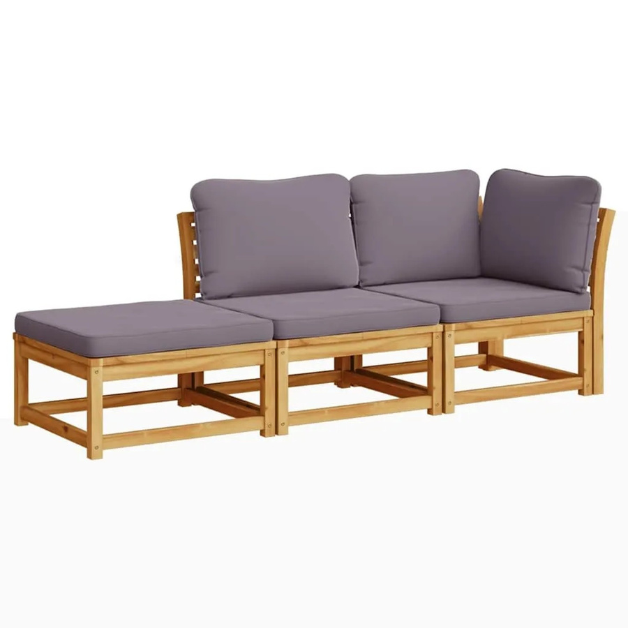 vidaXL 3-tlg Garten-Lounge-Set aus Akazien-Massivholz in L-Form mit grauen Kissen - Bild 2