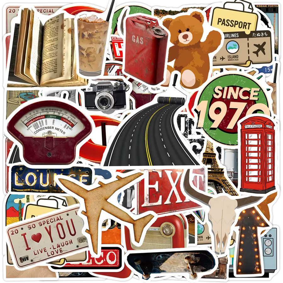 Rspctou Vintage Graffiti Aufkleber im American Style, abstrakte und organische Motive, wasserfeste Sticker in Multicolour für Laptop und Koffer - Bild 1