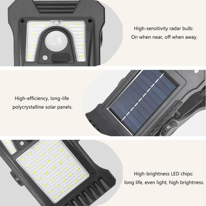 YJMP Super Lighting Clip-on LED Solarleuchte mit Bewegungssensor, wasserdichte Außenlampe für Garten, Garage, Hof und Zelt, Schwarz, 2 Stück - Bild 2