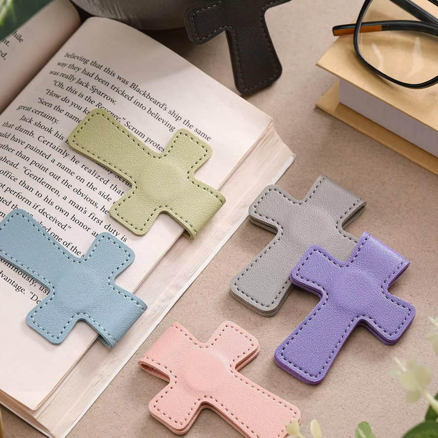 Buntes Kreuz-Lesezeichen aus Leder mit Magnet für Buchliebhaber und Studenten, Farben: Mehrfarbig und Braun - Bild 3