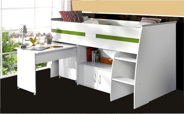 Parisot Multifunktionshochbett Reverse 1 mit Schreibtisch und Treppe in Weiß - Bild 1