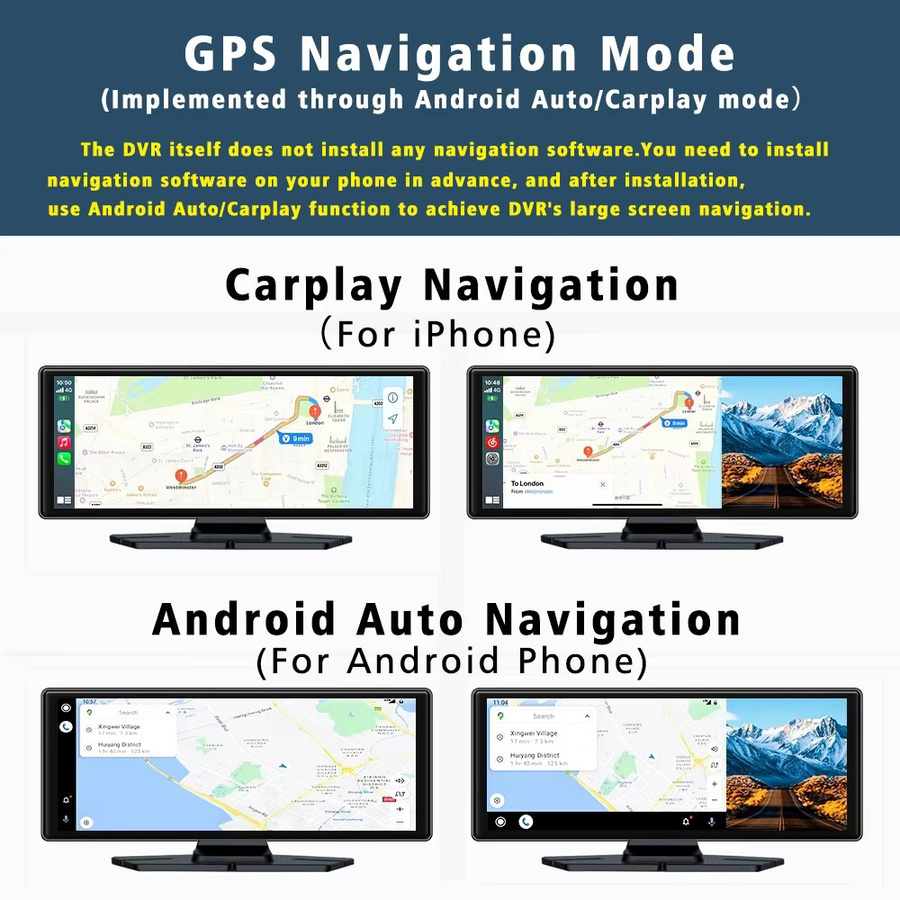 OMGO Dash Cam 4K UHD mit 10,26 Zoll Display, Android Auto und Apple CarPlay, Dual Objektiv, GPS, 5G WIFI, Bluetooth und FM Transmitter, Schwarz - Bild 5