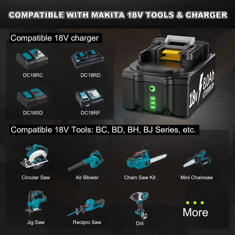 Turpow Akku-Set für Makita 18V mit 8000mAh BL1830 Batterie und 6A Ladegerät - Bild 2