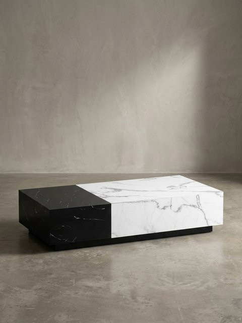 KADIMA DESIGN Couchtisch in Marmor-Optik Weiß Schwarz Modern mit Stauraum B/T/H: 120 x 60 x 28 cm - Bild 1