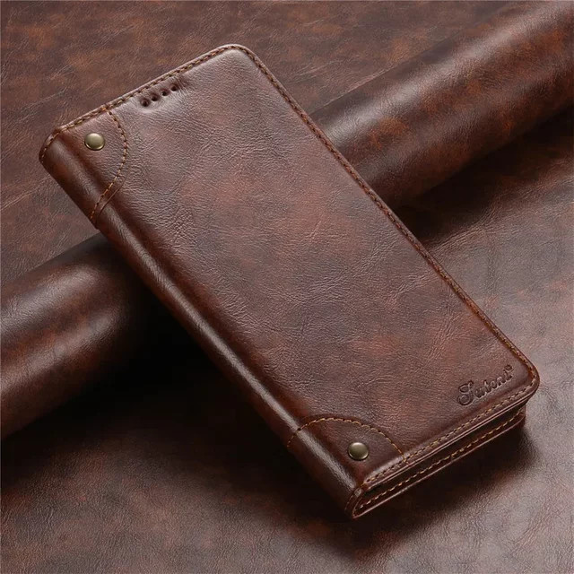 EUCAGR Stoßfeste Leder Brieftasche Handyhülle für Samsung Galaxy S24 S23 S22 Ultra Plus FE A54 A53 A34 A24 A14 A13 Note20 in Beige und Braun - Bild 1