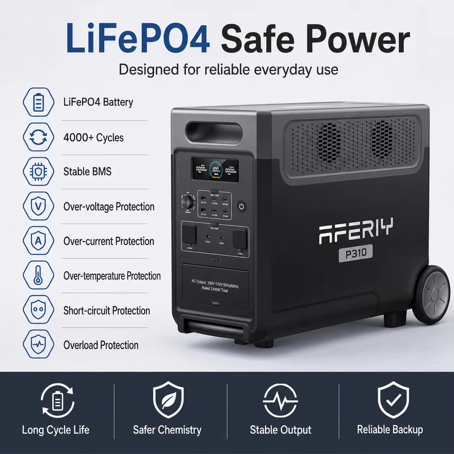 AFERIY AF-P310 Tragbare Powerstation 3600W Solargenerator mit 3840Wh LiFePO4-Akku in Schwarz für Zuhause und Outdoor-Camping - Bild 5