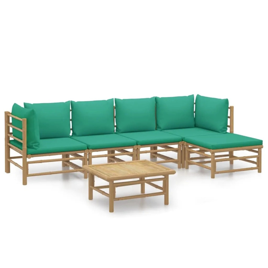 vidaXL 6-tlg Garten-Lounge-Set aus Bambus mit grünen Polsterkissen in L-Form - Bild 2