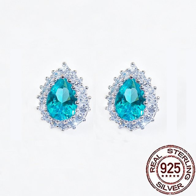 CWWZircons Ohrstecker 925 Silber, grüner Paraiba-Edelstein, Damen - Bild 1
