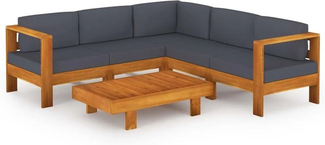 vidaXL 6-tlg Garten-Lounge-Set aus Akazienholz mit grauen Polsterauflagen in L-Form - Bild 1