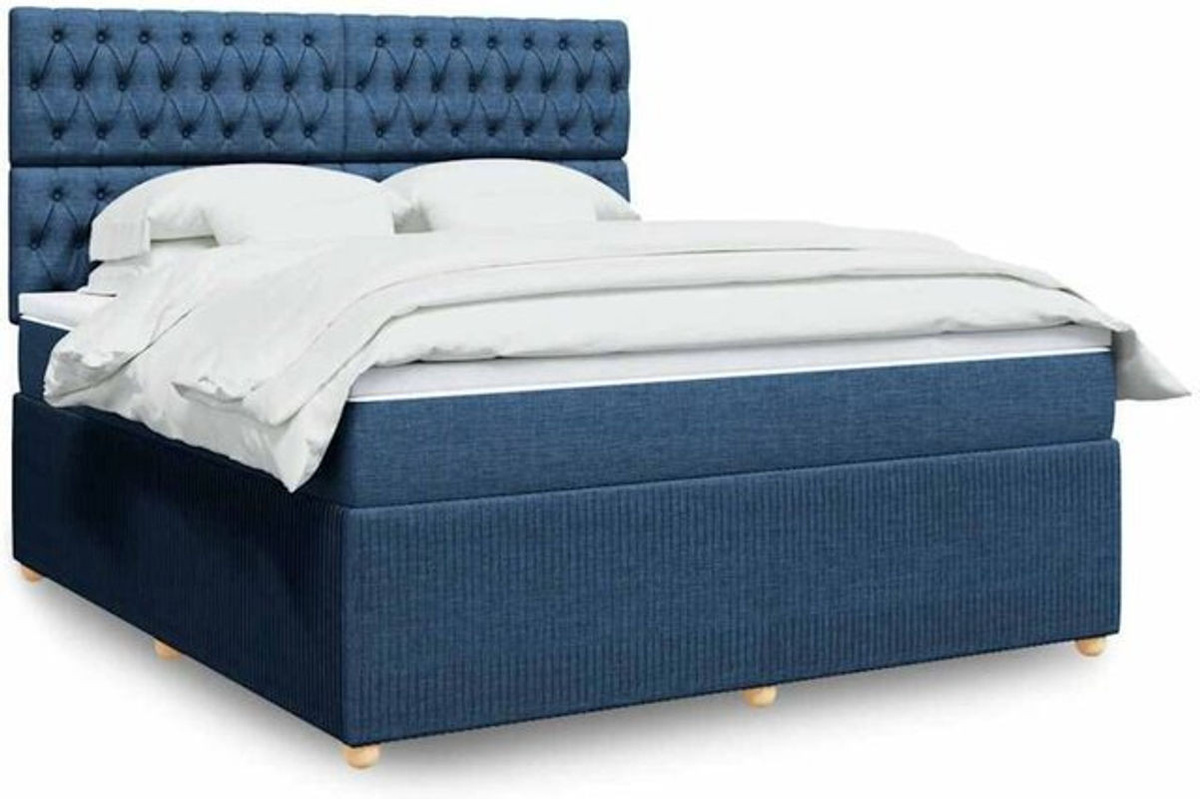 Vidaxl Boxspringbett mit Matratze aus Stoff in Blau und Weiß B/T/H: 180 x 200 x 150,5 cm - Bild 1