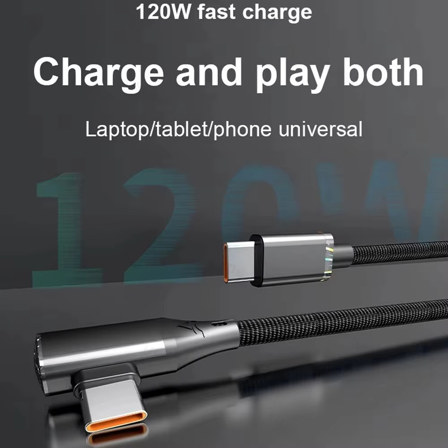USB-C auf USB-C Schnellladekabel 120 W mit 90-Grad-Winkel, 6 A PD-Datenkabel in Schwarz - Bild 5