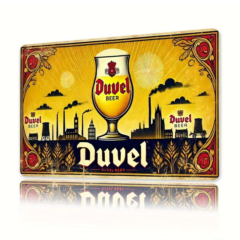 Duvel Vintage Metallschild Wanddekoration mit Stadtbild und Bierglas Design, B/H: 20 x 14 cm - Bild 2