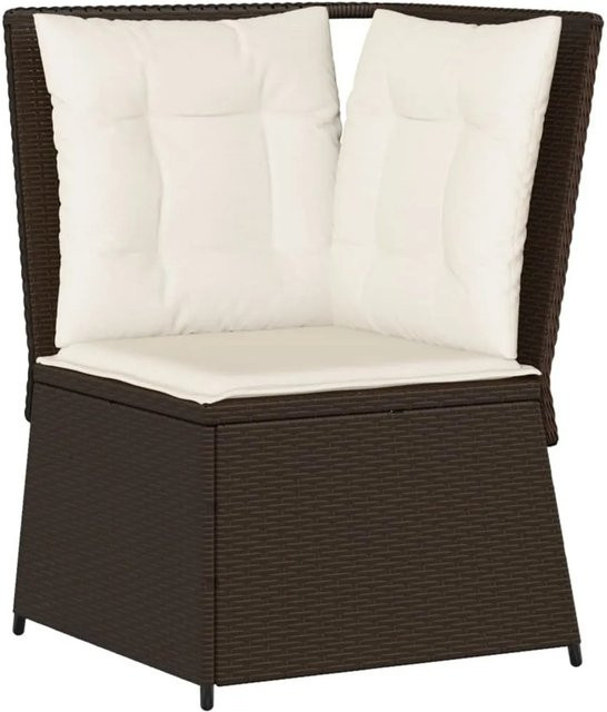 Furnicato Garten-Ecksofa in L-Form aus braunem Poly-Rattan mit Polsterkissen und Stahlrahmen - Bild 1