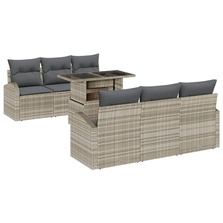vidaXL Garten-Sofa-Set aus Poly-Rattan in Hellgrau mit 7 Teilen und Kissen - Bild 2