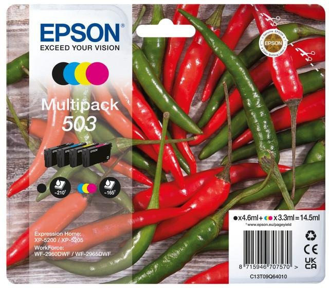 Epson 503 Multipack Tintenpatronen für Expression Inkjet-Drucker, 4 Farben (Schwarz, Cyan, Magenta, Gelb) - Bild 1