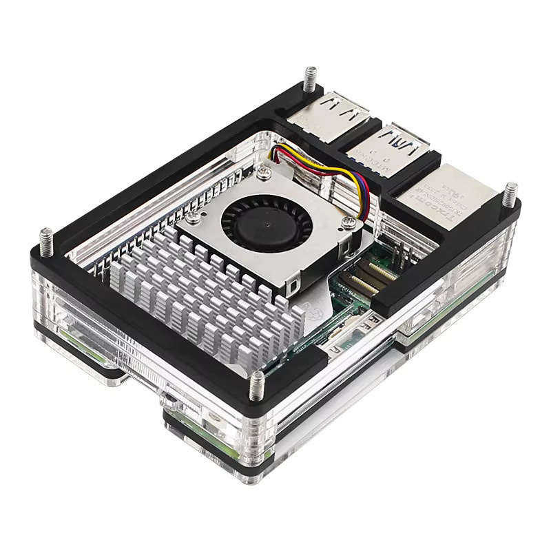 SHCHV Acrylgehäuse für Raspberry Pi 5 mit aktivem Kühler, Lüfter und Aluminium-Kühlkörper, transparent - Bild 2
