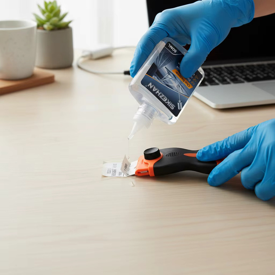 Klebestreinigungsset mit Kleberentferner und Schaber aus Kunststoff und Edelstahl zur Entfernung von Abziehbildern und doppelseitigem Klebeband für verschiedene Oberflächen - Bild 2