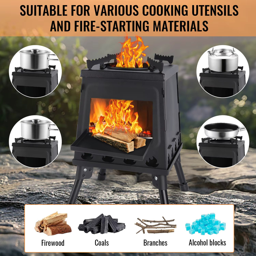 HGTUGO Tragbarer Holzofen aus Holz in Schwarz für Camping, Picknick und Grillen im Freien - Bild 5