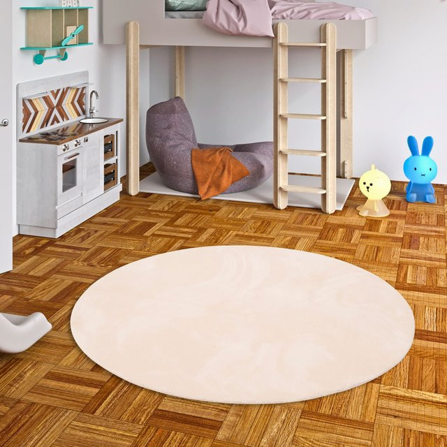 Pergamon Kinder Fellteppich Pearl Kids Rund in Beige aus weichem Kunstfell - Bild 1