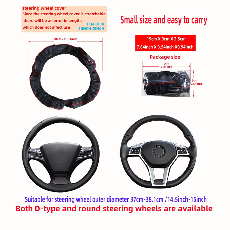 Lenkradbezug aus Leder mit Streifen-Design in Schwarz für Autos, passend für 14,5–15 Zoll - Bild 2