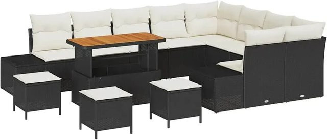 vidaXL Garten-Sofa-Set aus Polyrattan in U-Form mit 13-teiligem Set, Schwarz und Beige, inklusive Polster und Ottoman für Garten und Terrasse - Bild 1