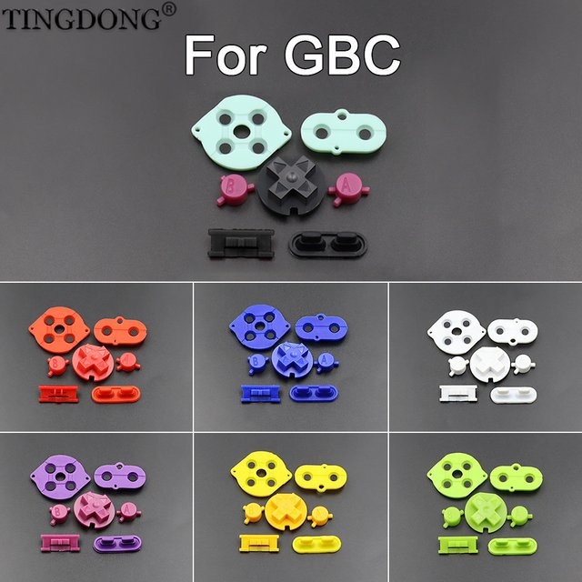 TingDong Tastenersatz-Set für GBC mit A- und B-Tasten, leitfähigen Gummipads in Rot und Multicolour im Retro-Design - Bild 1