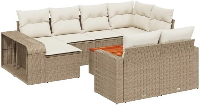 vidaXL 11-teilige Garten-Sofagarnitur aus Poly-Rattan und Akazienholz mit Kissen in Beige und Cremeweiß - Bild 1