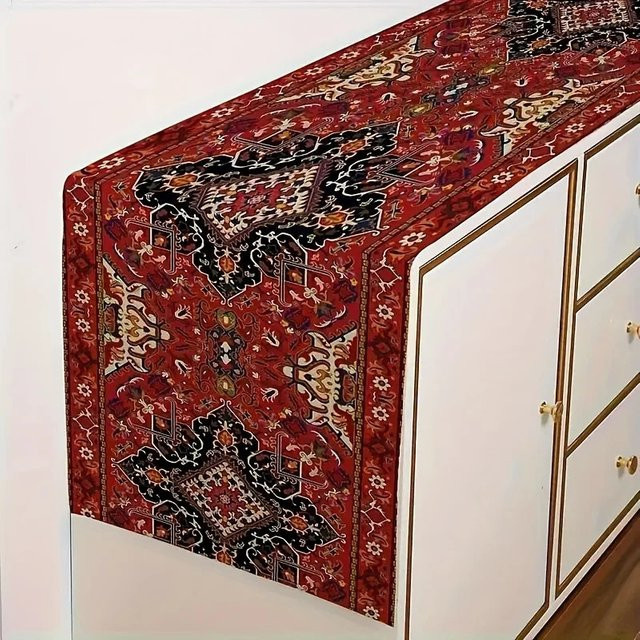 VIKAMA Bohemian Tischläufer im Persischen Vintage-Streifen-Design, Sattelrot, B/T: 183,0 x 33,0 cm - Bild 1