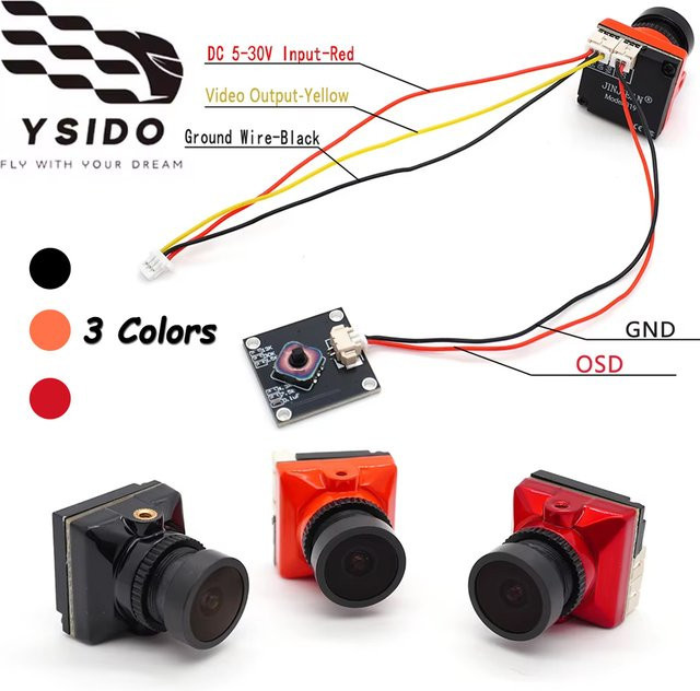 YSIDO FPV Mini-Kamera, 1500TVL, 2,1mm, 1/3 COMS, IR-blockierter Sensor, 5V-30V, NTSC/PAL, mit OSD, Intern - Bild 1