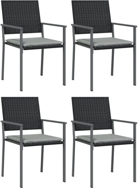 Furnicato Gartenstuhl Set aus 4 Stück in Schwarz mit Kissen aus PE-Rattan und Stahl, B/T/H: 54 x 62,5 x 89 cm - Bild 1