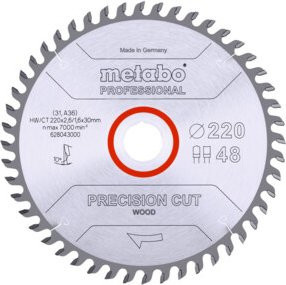Metabo Kreissägeblatt Precision Cut Wood Professional, Durchmesser: 220 mm, Bohrung: 30 mm, Z48, Silber - Bild 1