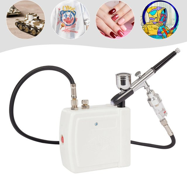 CNCEST Mini-Airbrush-Kompressor-Set in Weiß mit automatischem Start/Stopp, 2-15 PSI und 7cc Behälter für Nagelkunst, Modellbau und DIY-Basteln - Bild 1