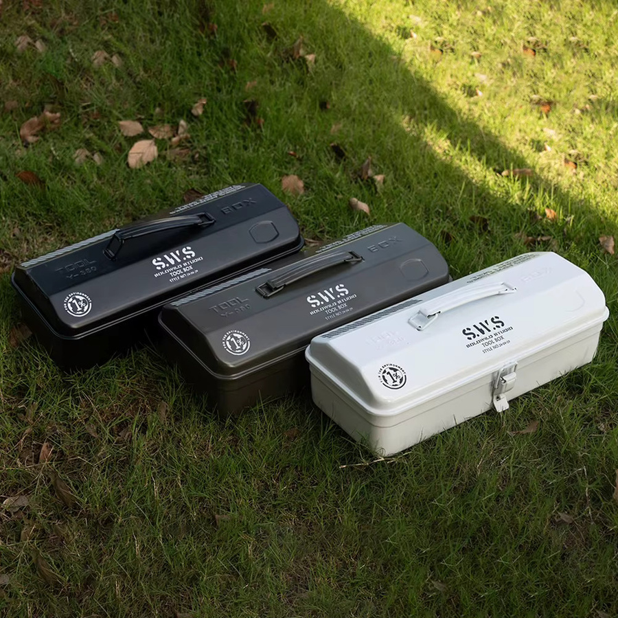 Tragbarer Werkzeugkoffer aus Eisen in Grün mit Anti-Rutsch-Funktion für Hardware und Camping, B/T/H: 37,0 x 16,0 x 12,0 cm - Bild 2