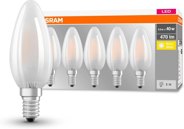 Osram LED-Leuchtmittel Kerzenform E14 4 W 470 lm 5er Set transparent - Bild 1