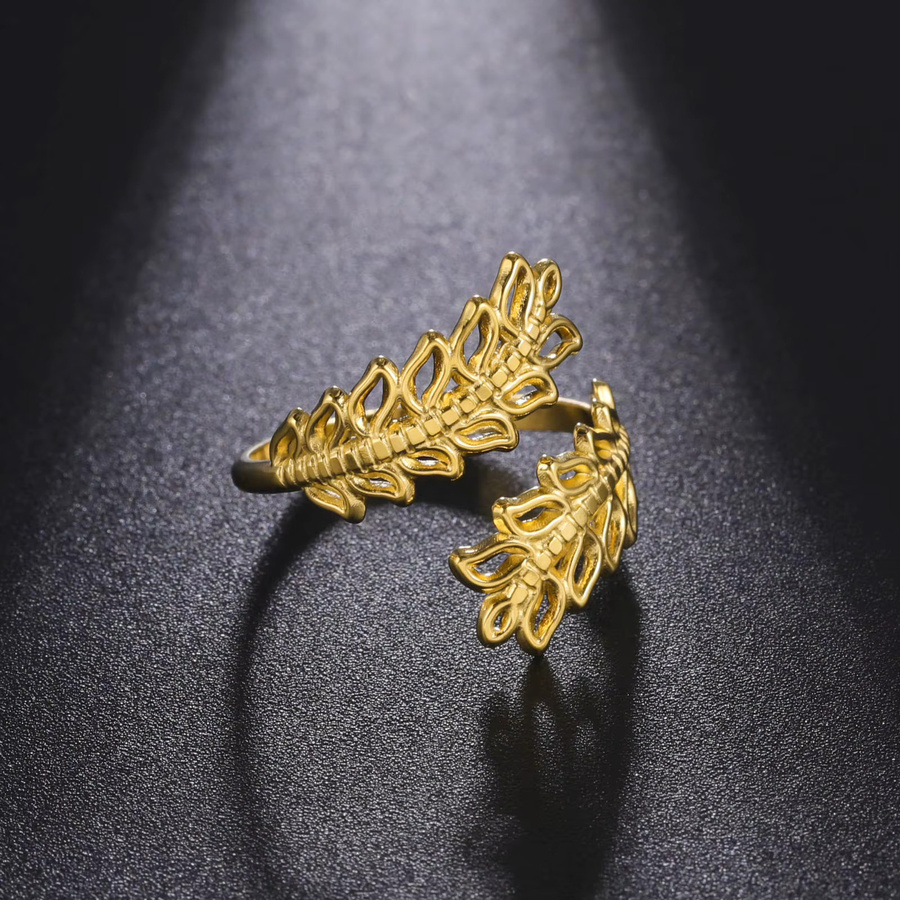 lemegeton Ringe Edelstahl, Geometrisches Herz, Weizenähren, Damen, Gold - Bild 2