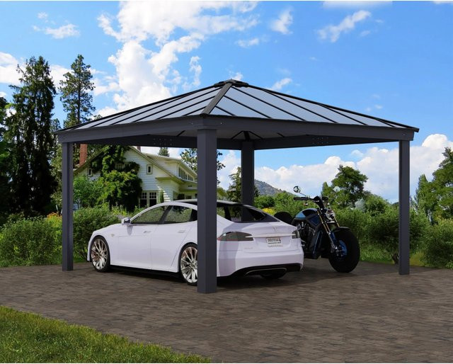 Palram Canopia Carport Colorado Giebeldach aus Aluminium und Polycarbonat Grau B: 425 cm, T: 426 cm - Bild 1