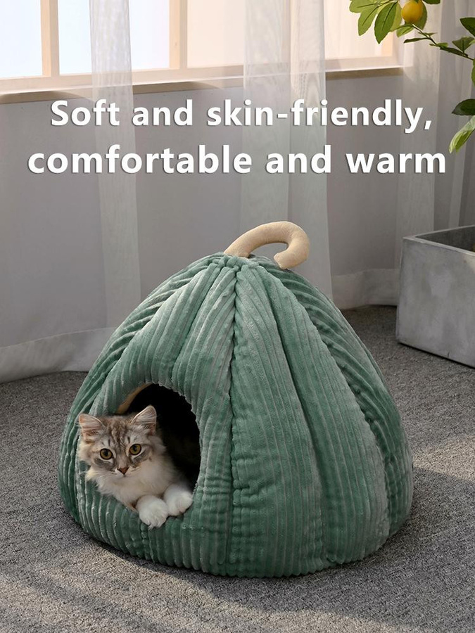 Gemütliches Katzenbett aus 100% Baumwolle als warmes Haustierhaus und Liegekissen für Katzen und kleine Hunde, B/T/H: 50 x 50 x 40 cm - Bild 2