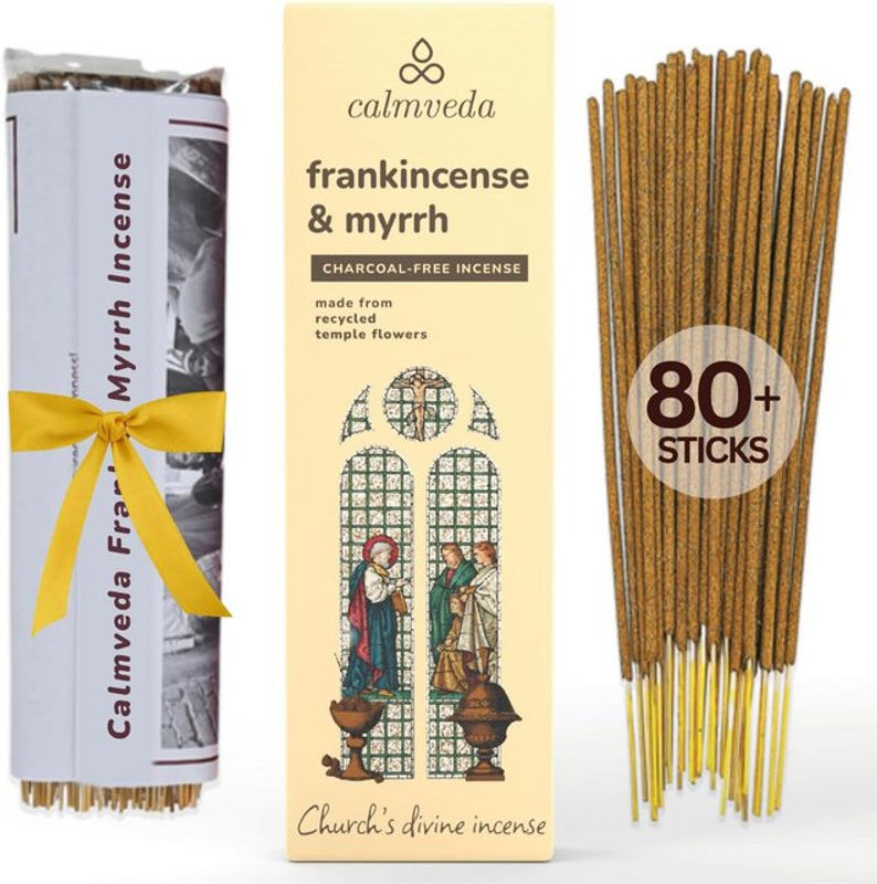 Calmveda Weihrauch und Myrrhe Räucherstäbchen, 80 Stück, Kohlefrei, Beige - Bild 1