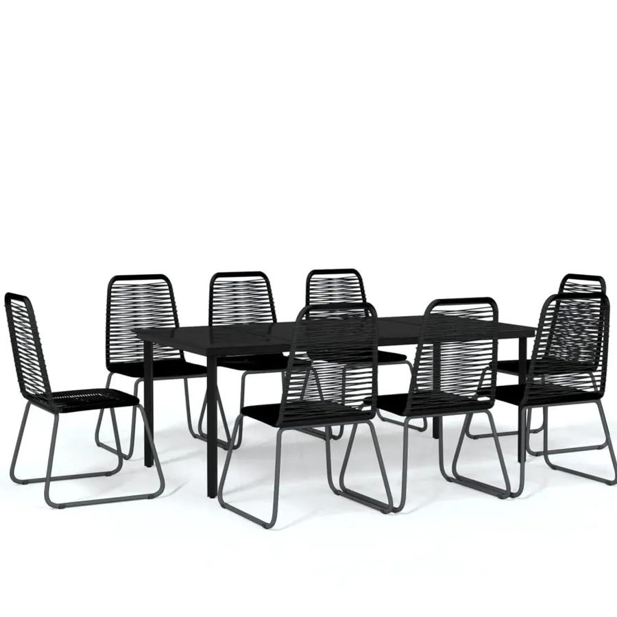 vidaXL 9-teilige Garten-Essgruppe in Schwarz mit gehärtetem Glas und pulverbeschichtetem Stahl - Bild 2