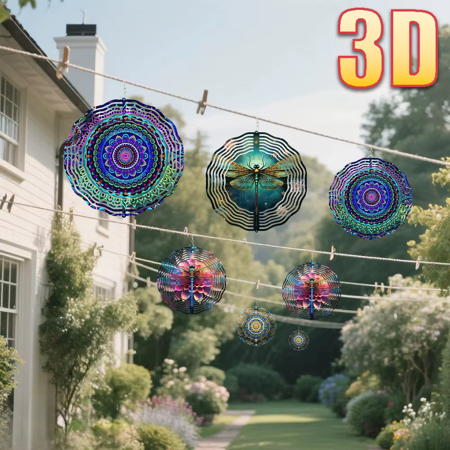 CIFBUY 3D-Windfahne Mandala als bunte Hängedekoration aus Metall für Garten und Terrasse, rotierend und geometrisch in Multicolour - Bild 4
