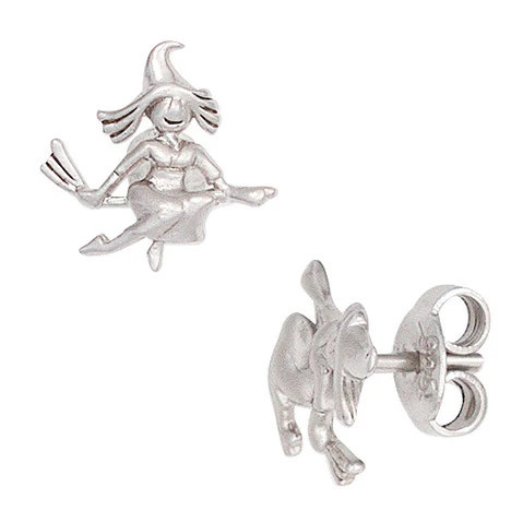 Colkid Kinder Ohrstecker Hexe, 925 Silber, mattiert - Bild 1