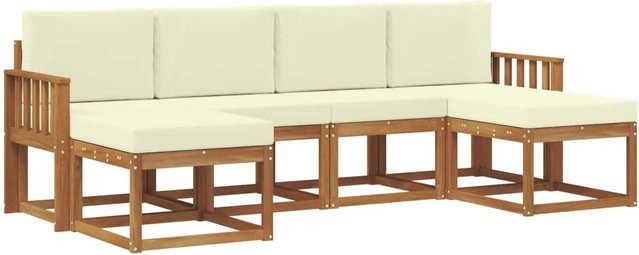 vidaXL Outdoor-Sofagarnitur aus massivem Akazienholz mit Kissen in Beige und Natur - Bild 1