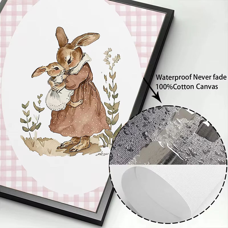 Potdemiel Wanddekoration mit Tier-Sportarten-Motiven Hasen und Schwäne als Cartoon-Illustration auf Leinwand, mehrfarbig, Hochformat - Bild 2
