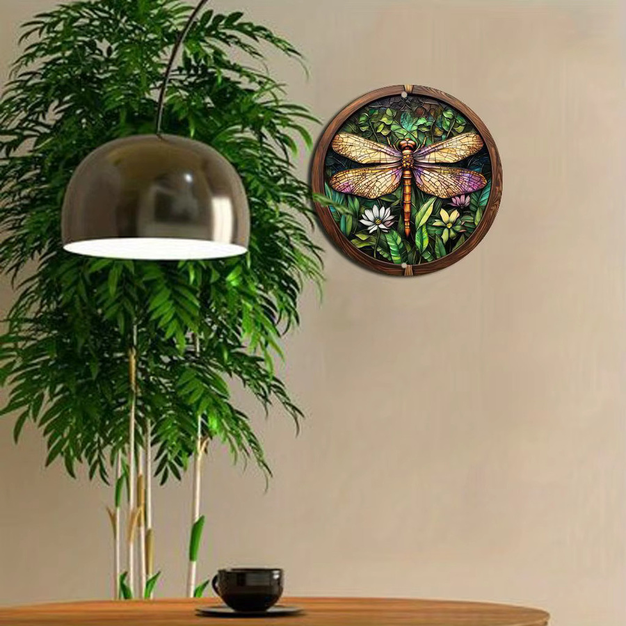 Potdemiel Rundes Wandkunstschild aus Metall mit Vintage Libelle und Blumen in Bunt, Durchmesser: 20,32 cm - Bild 5
