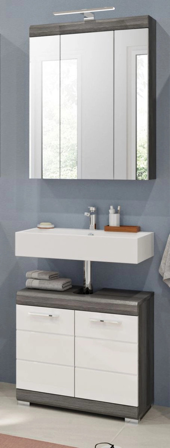 Inn.Furn Badmöbel Set Shawn 2-teilig in Weiß Hochglanz und Grau mit Spiegelschrank und Waschtischunterschrank, Breite: 60 cm - Bild 1