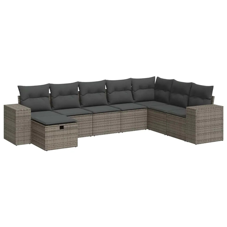 vidaXL 8-teilige Garten-Sofagarnitur in L-Form aus Polyrattan mit Kissen und Ottoman, Grau - Bild 2