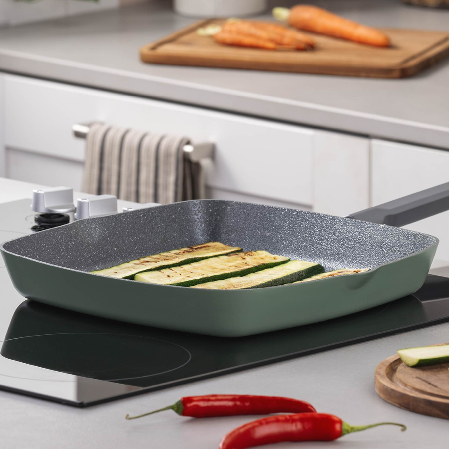 Fackelmann Grillpfanne Balance aus Keramik und Aluminium mit Antihaftbeschichtung, Durchmesser: 28 cm, Grau/Grün - Bild 2